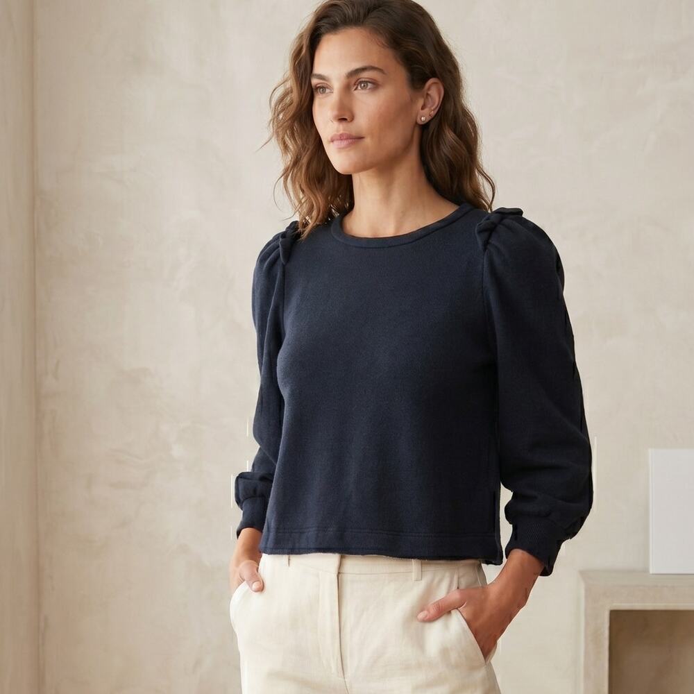 G. Label by Goop Torres Puff Sleeve Sweatshirt in Navy sz XS